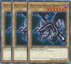 Yugioh - Red-Eyes Black Dragon x 3 - 1st Edition LP - Plus Free Holographic Card - Image 1