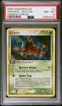Pokemon Card Ariados 2/115 Reverse Holo EX Unseen Forces PSA 8 NM-MT - Image 1