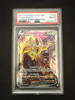 FA/JOLTEON V JOLTEON VMAX PREM.COLL. POKEMON SWSH BLCK STAR PROMO 2021 183 PSA 8 - Image 1