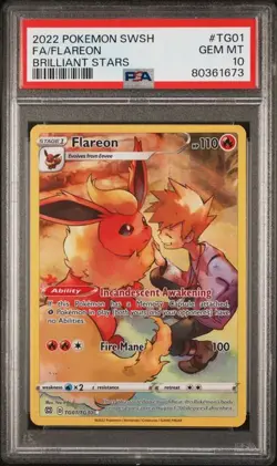Pokemon PSA 10 2022 POKEMON SWORD & SHIELD BRILLIANT STARS #TG01 FA/FLAREON BRIL - Image 1