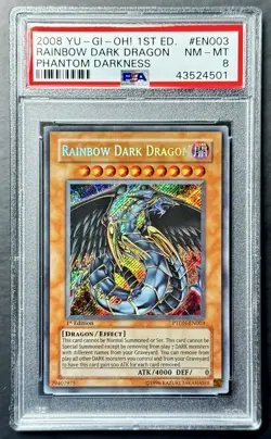 2008 Yugioh RAINBOW DARK DRAGON PTDN-EN003 1st Edition Secret Rare PSA 8 NM-MT! - Image 1