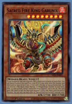 YuGiOh Sacred Fire King Garunix SR14-EN001 Structure Deck: Fire Kings Ultra Rare - Image 1