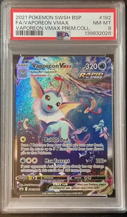 Pokemon Card- Vaporeon VMAX SWSH182 SWSH: Sword & Shield Promo Cards Holo PSA 8 - Image 1