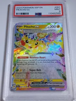 2024 Pokemon Pikachu EX 057/191 Scarlet & Violet: Surging Sparks EN - PSA 9 - Image 1