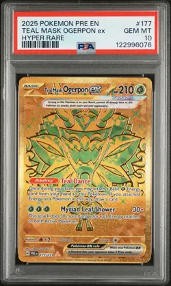 2025 POKEMON PRE EN-PRISMATIC EVOLUTIONS HYPER RARE TEAL MASK OGERPON EX PSA 10 - Image 1