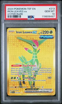 2024 POKEMON TEF EN-TEMPORAL FORCES HYPER RARE #213 IRON LEAVES EX PSA 10 - Image 1