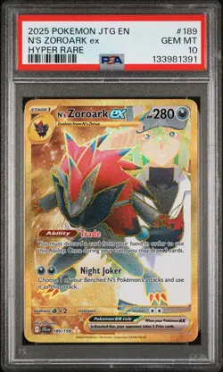 2025 POKEMON JTG EN-JOURNEY TOGETHER HYPER RARE #189 N'S ZOROARK EX PSA 10 - Image 1