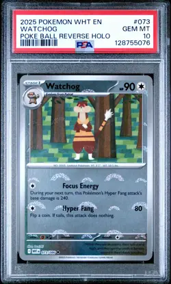 2025 POKEMON WHT EN-WHITE FLARE POKE BALL REVERSE HOLO #073 WATCHOG PSA 10 - Image 1