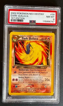 2002 Pokemon NEO DESTINY 1st edition DARK QUILAVA #39 PSA 8 - NM-MT - Image 1