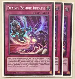 Yugioh! 3x Deadly Zombie Breath MZMU-EN010 Super Rare 1st Ed NM - Image 1