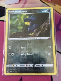 Murkrow 114/196 Reverse Holo SWSH11: Lost Origin Pokemon Card NM - Image 1