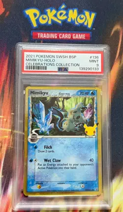 MIMIKYU HOLO PSA 9 2021 POKEMON SWSH BLACK STAR PROMOS #SWSH136 CELEBRATIONS - Image 3