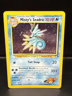 Pokemon TCG Misty's Seadra Holo Rare Gym Heroes Prerelease 9/132 BH Swirl - Image 1