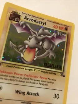 1st Edition Aerodactyl 1/62 PRERELEASE Brown Stamp Fossil Holo 1999 Pokemon Card - Image 2