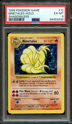 1999 POKEMON BASE SET SHADOWLESS #12 NINETALES-HOLO PSA 6 - Image 1