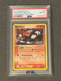 2004 Pokemon EX Team Rocket Returns #60 Houndour reverse holo foil. PSA 8 - Image 1