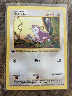 Pokemon TCG Rattata 61/102 First Edition Shadowless Ungraded LP Non Holo - Image 1