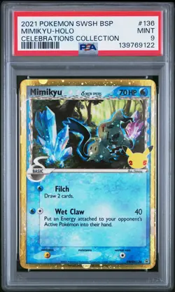 2021 POKEMON SWSH BLACK STAR PROMO CELEBRATIONS COLL #136 MIMIKYU-HOLO PSA 9 - Image 1