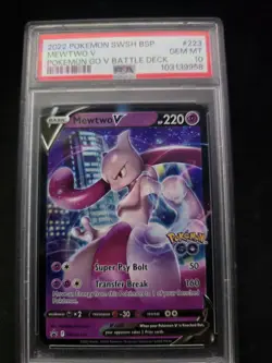 2022 POKEMON SWSH BLACK STAR PROMO POKEMON GO V BATTLE DECK #223 MEWTWO V PSA 10 - Image 1