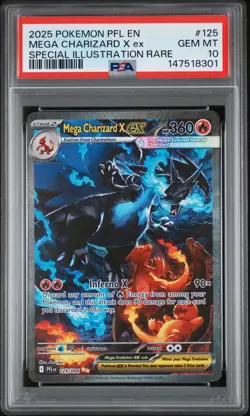 2025 POKEMON PFL EN-PHANTASMAL FLAMES #125 MEGA CHARIZARD X EX PSA 10 - Image 1