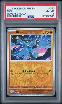 2025 POKEMON PRE EN-PRISMATIC EVOLUTIONS REVERSE HOLO #050 RIOLU PSA 8 - Image 1