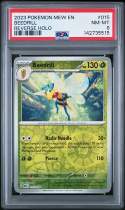 2023 POKEMON MEW EN-151 REVERSE HOLO #015 BEEDRILL PSA 8 - Image 1