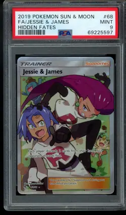 PSA 9 Jessie & James 068 Full Art Trainer Pokemon Sun Moon Hidden Fates Meowth - Image 1