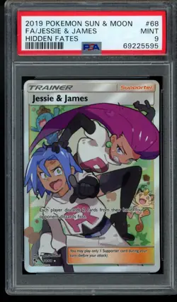 PSA 9 Jessie & James 068 Full Art Trainer Pokemon Sun Moon Hidden Fates Meowth - Image 3