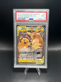 Pokemon Raichu & Alolan Raichu GX 54/236 Unified Minds PSA 9 Mint - Image 1