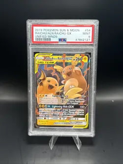 Pokemon Raichu & Alolan Raichu GX 54/236 Unified Minds PSA 9 Mint - Image 2
