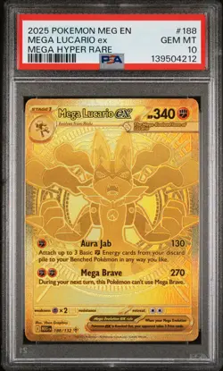 2025 POKEMON MEG EN-MEGA EVOLUTION MEGA HYPER RARE #188 MEGA LUCARIO EX PSA 10 - Image 1
