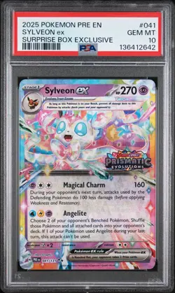 2025 POKEMON PRISMATIC EVOLUTIONS SURPRISE BOX EXCLUSIVE #041 SYLVEON EX PSA 10 - Image 1