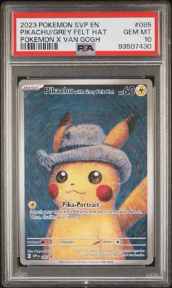 ⚡🎨 Pokemon x Van Gogh 2023 Promo #085 Pikachu with Grey Felt Hat PSA 10 🎨⚡ - Image 1