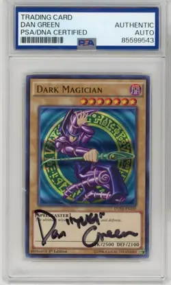 PSA Signed Dan Green 'Yu-Gi-Oh!' Dark Magician DUSA-EN100 1st Edition - Image 1