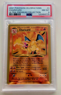 Pokemon Celebrations Gold plated metal Charizard UPC card Graded PSA NM-MT 8 - Image 1