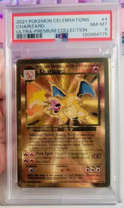 Pokemon Celebrations Gold plated metal Charizard UPC card Graded PSA NM-MT 8 - Image 3