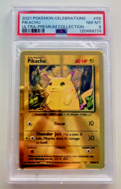 Pokemon Celebrations PSA 8 NM-MT Gold Metal Pikachu UPC card 2021 - Image 1