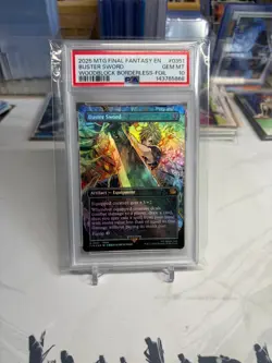 2025 MTG FINAL FANTASY WOODBLOCK BORDERLESS - FOIL #0351 BUSTER SWORD PSA 10 - Image 1