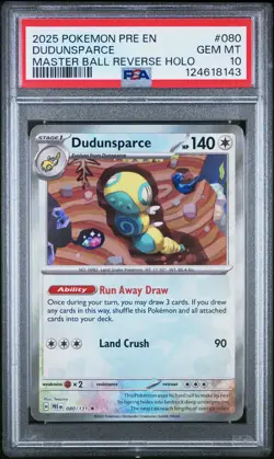 2025 POKEMON PRISMATIC EVOLUTIONS MASTER BALL REVERSE HOLO DUDUNSPARCE PSA 10 - Image 1