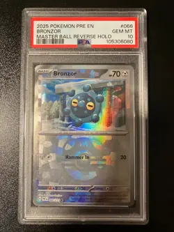 2025 POKEMON PRE EN-PRISMATIC EVOLUTIONS MASTER BALL REVERSE HOLO BRONZOR PSA 10 - Image 1