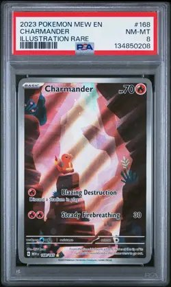 2023 POKEMON MEW EN-151 ILLUSTRATION RARE #168 CHARMANDER PSA 8 - Image 1