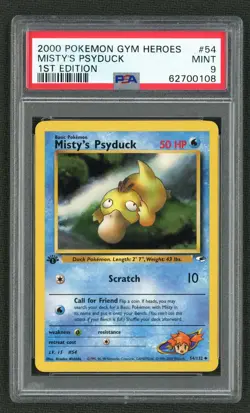 2000 POKEMON GYM HEROES 54 MISTY'S PSYDUCK 1ST EDITION PSA MINT 9 - Image 1