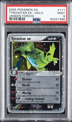 2005 POKEMON EX UNSEEN FORCES #111 TYRANITAR EX-HOLO PSA 9 - Image 1