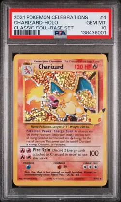 2021 Pokemon Celebrations Classic Coll Base Set #4 Charizard Holo PSA 10 - Image 1