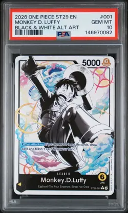 2025 ONE PIECE ST29 #001 EGGHEAD B&W MONKEY D. LUFFY LEADER PARALLEL PSA 10 - Image 1