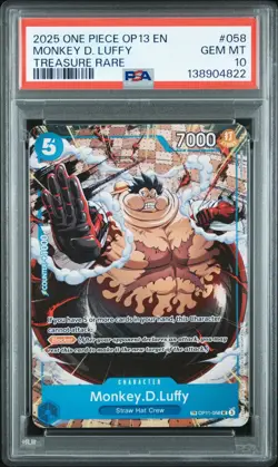 2025 ONE PIECE OP13 058 CARRYING ON HIS WILL MONKEY D LUFFY TREASURE RARE PSA 10 - Image 1