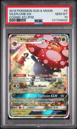 Vileplume GX 4/236 PSA 10 Sm-Cosmic Eclipse Holo Card Gem 4 2019 - Image 1