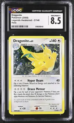 CGC 8.5 Dragonite 2008 Legends Awakened 2/146 Holo SWIRL Pokemon Card - Image 1