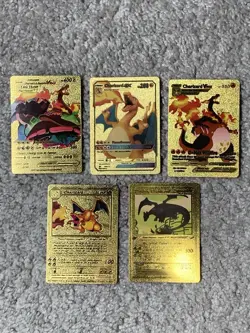 Set of 5 Charizard Gold Foil Fan Art Display Cards NM! - Image 1