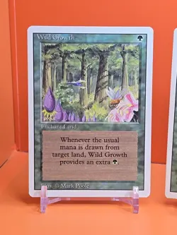 🟢🟢🟢 (4) 1994 MAGIC The Gathering WILD GROWTH REVISED 3RD EDITION PLAYED 🟢🟢2 - Image 2